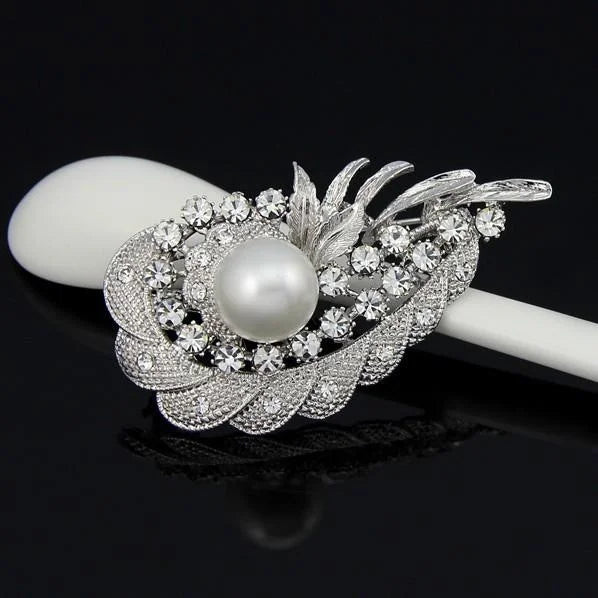 Elegant Phoenix Flower Alloy Brooch With Pearl And Rhinestone Crystals, Women's Lapel Pin Corsage Gift