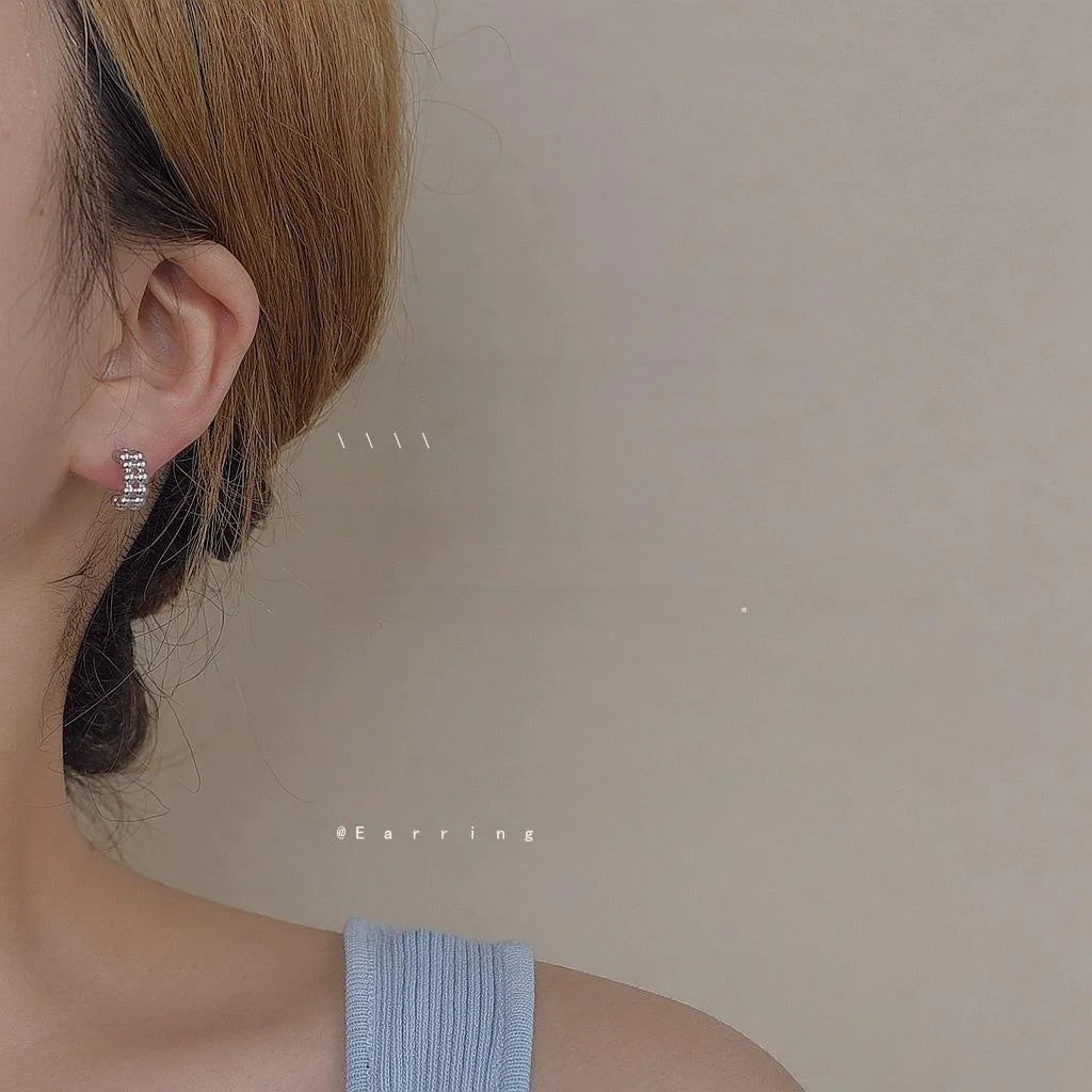 Minimalist Silver Bead C-Shaped Hoop Earrings Copper Geometric Polka Dot Cool Style Jewelry