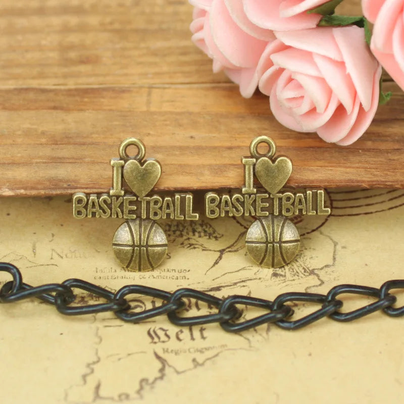 21x20MM Antique Silver Zinc Alloy Basketball Charm Pendant for DIY Necklace Bracelet Jewelry Making
