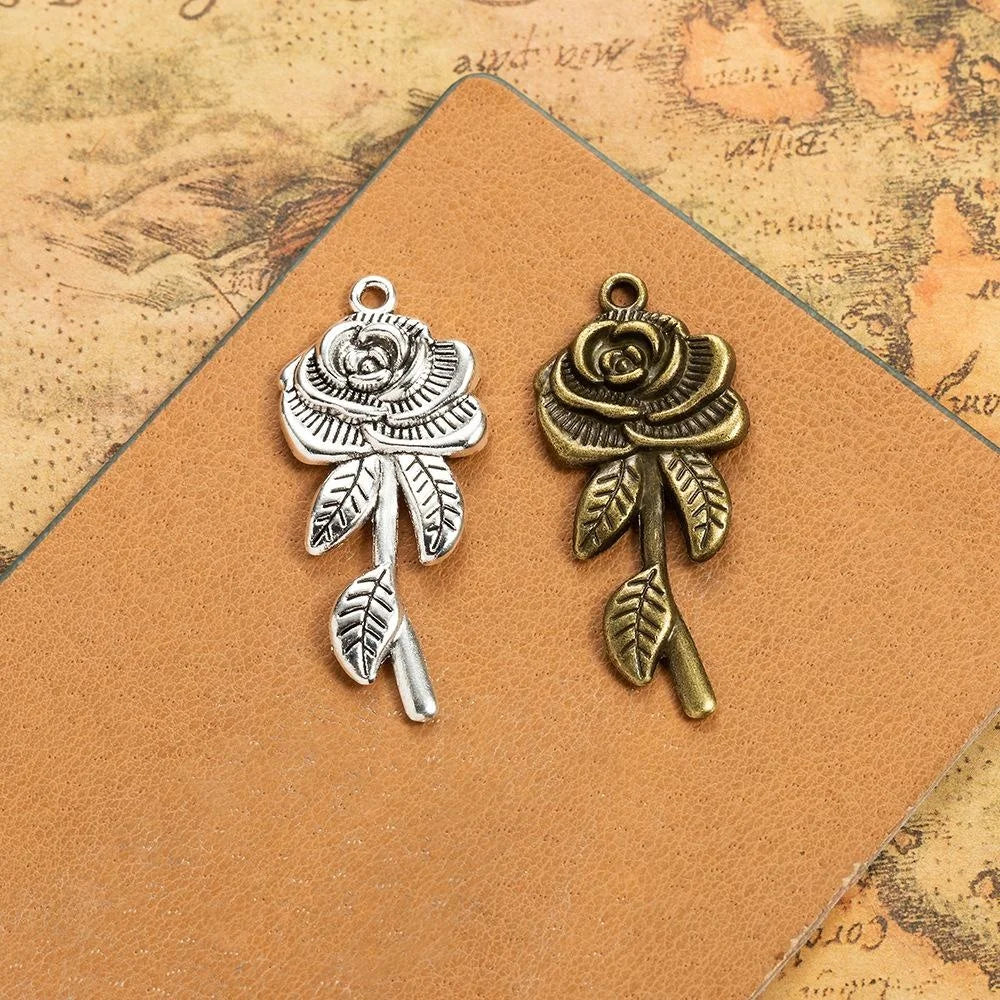 43x19mm Antique Silver Zinc Alloy Rose Charm Pendant for DIY Necklace Bracelet Jewelry Making