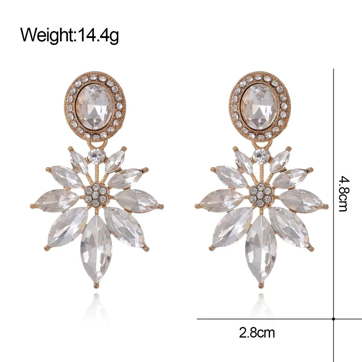 Luxury Vintage Alloy Rhinestone Crystal Flower Stud Earrings For Women Wedding Party Banquet Gift