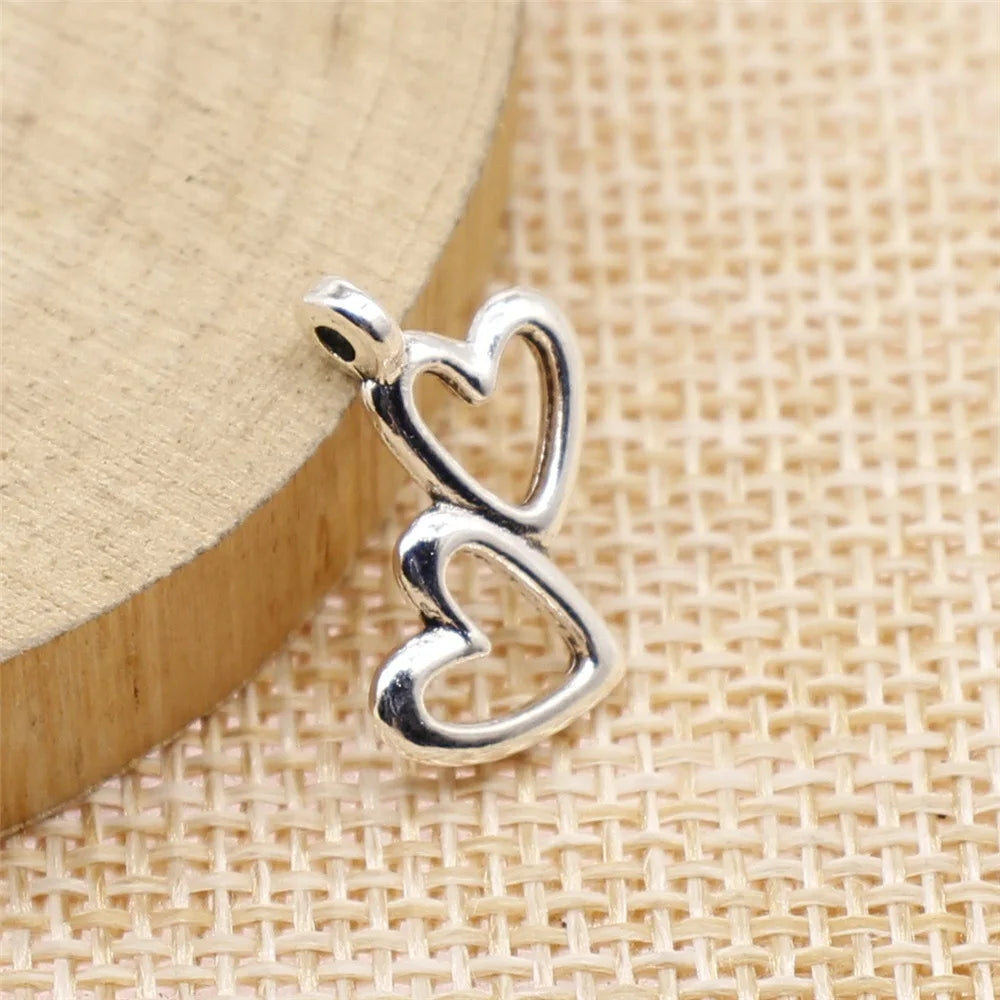 18x16mm 0.8g Antique Silver Zinc Alloy Double Heart Charm Pendant for DIY Necklace Bracelet Making