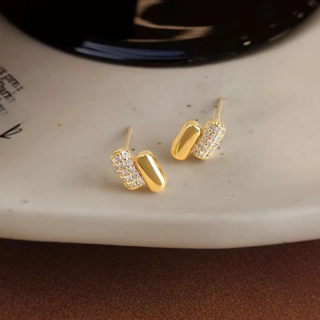 Minimalist Mini Capsule Zircon Stud Earrings Copper Geometric Jewelry