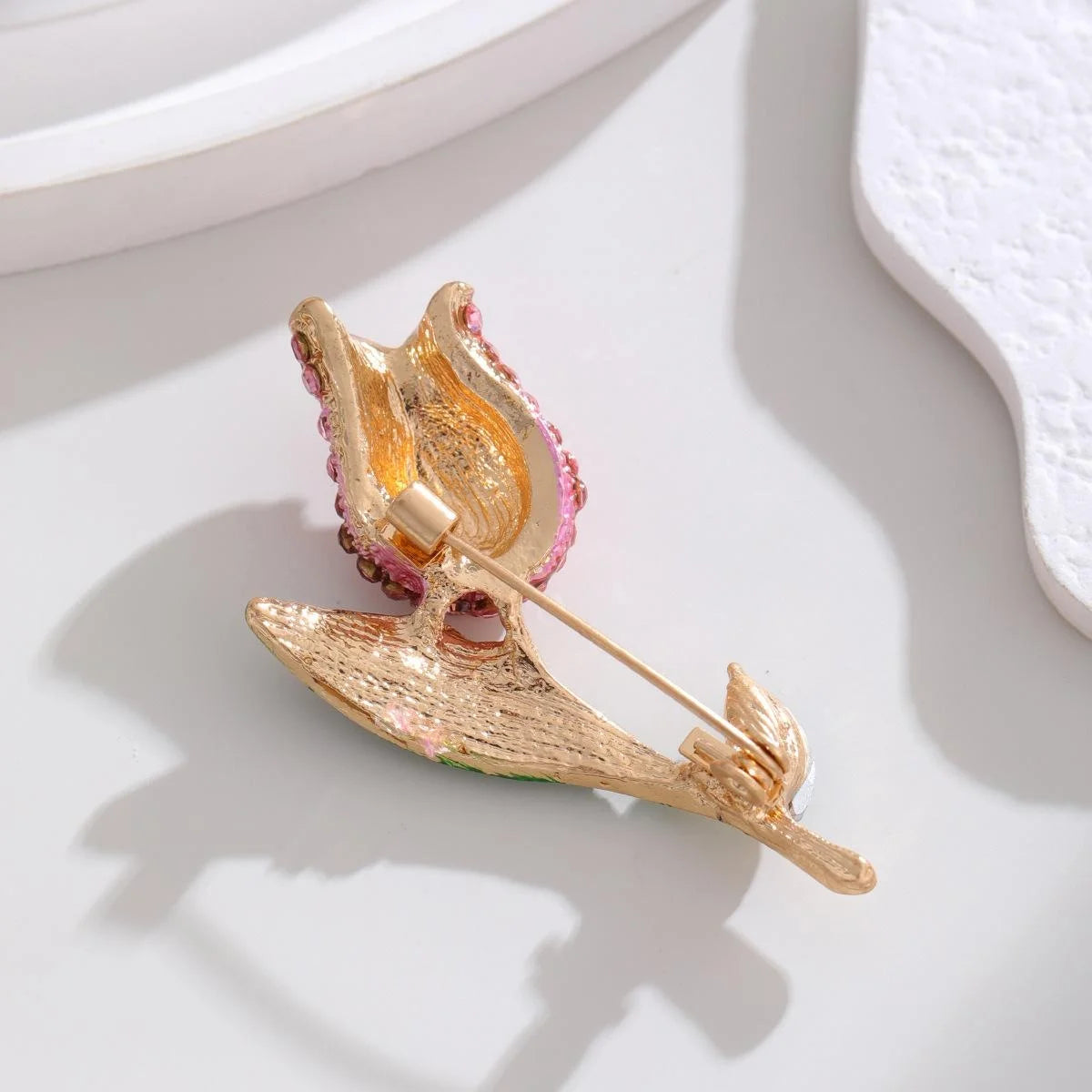 Luxury Red Tulip Rhinestone Enamel Brooch For Women, Elegant Flower Lapel Pin Corsage Suit Accessory Gift