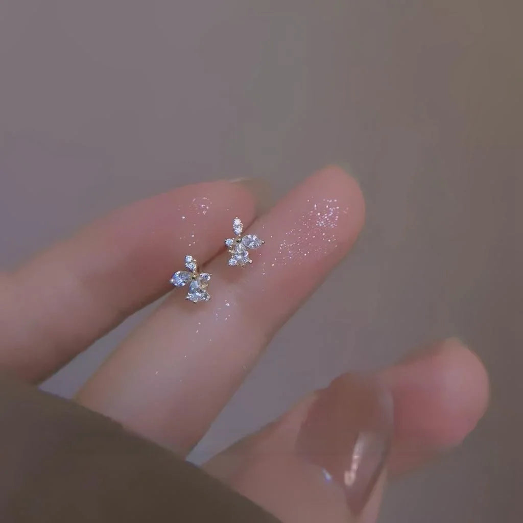 Elegant 14K Gold Plated Micro Pave Zircon Flower Geometric Mini Stud Earrings For Women