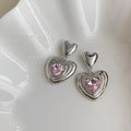 Sweet Cool Pink Glass Crystal Heart Drop Earrings Copper Minimalist Versatile Jewelry