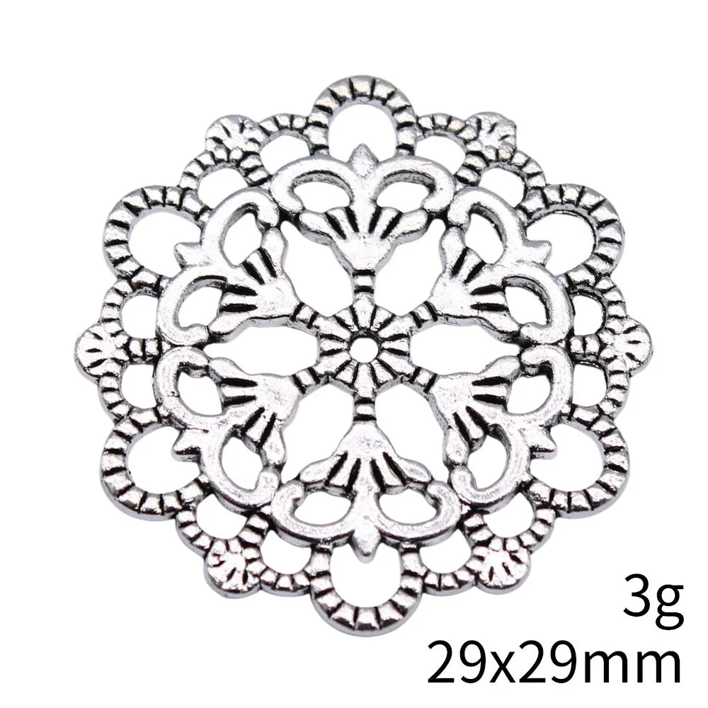 28x28mm 3g Zinc Alloy Geometric Flower Filigree Charm Pendant for DIY Earrings Necklace Making