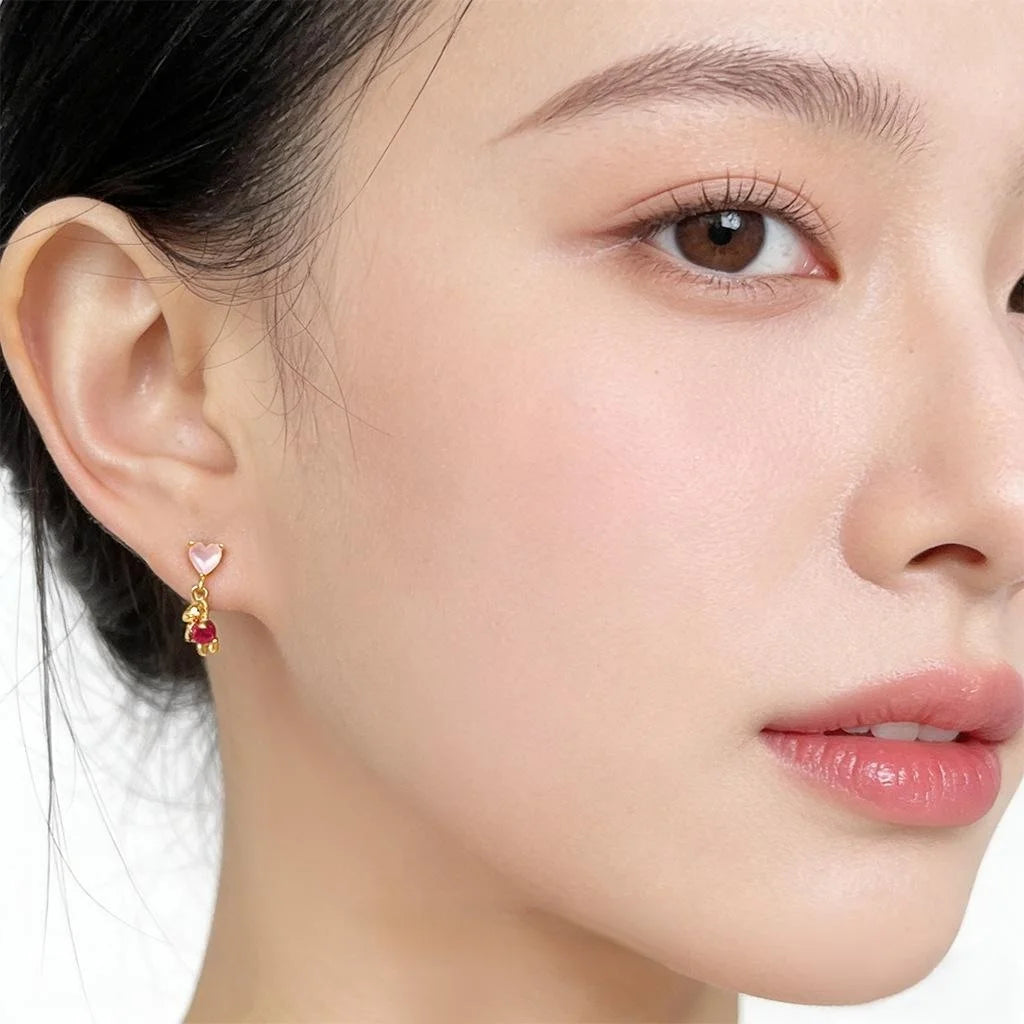 Sweet Balloon Bear Heart Micro Pave Zircon Copper Drop Earrings For Women