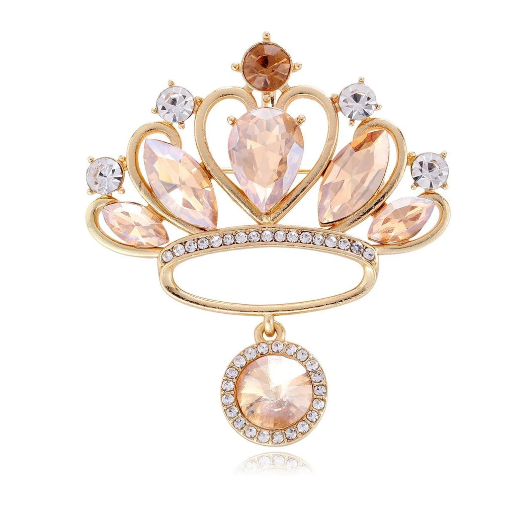 Luxury Crown Brooch With Champagne Rhinestone Pendant, Elegant Lapel Pin Corsage Suit Accessory Gift