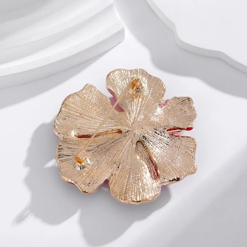 Elegant Red Enamel Peony Flower Brooch With Rhinestone Center, Alloy Lapel Pin Corsage Suit Accessory