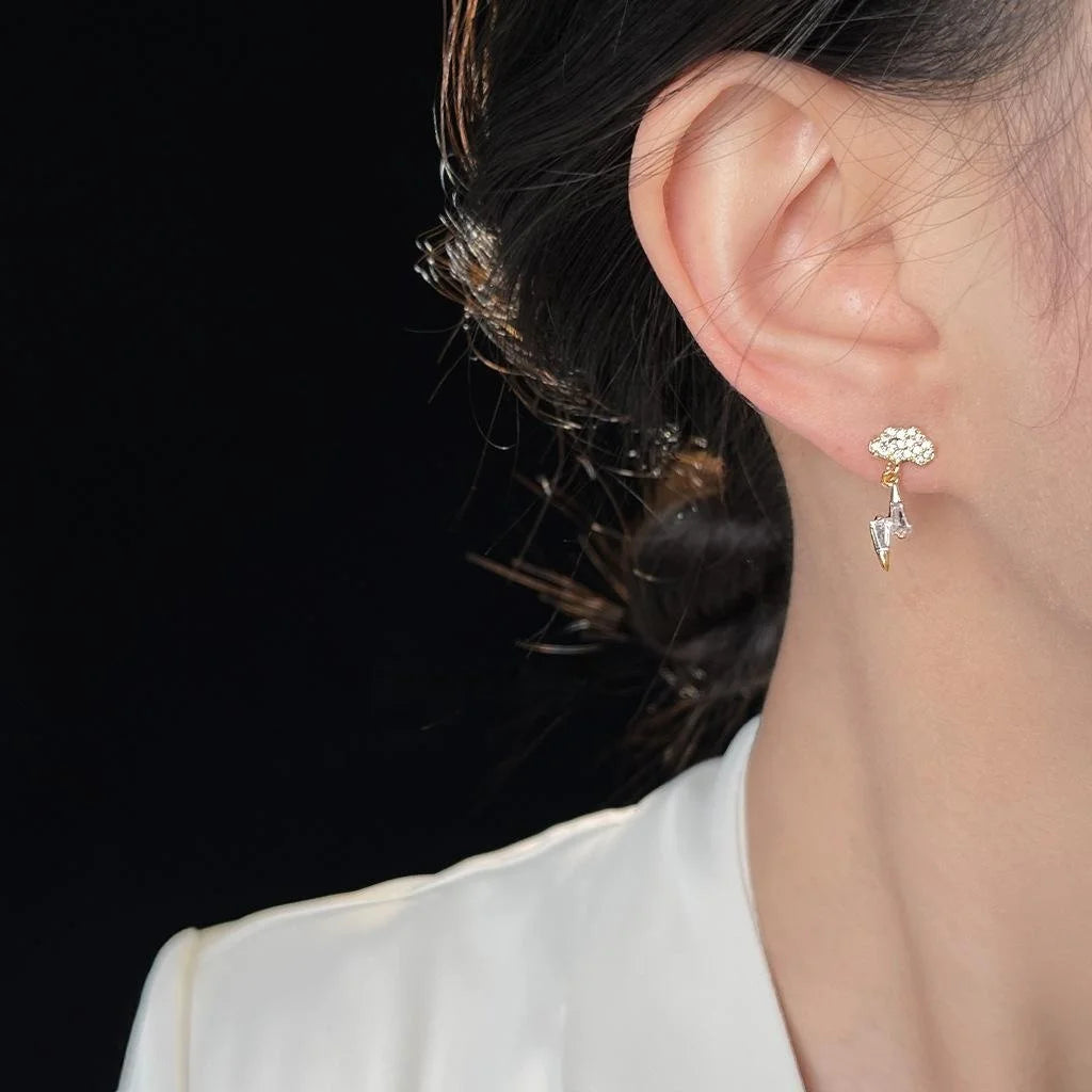 Eco Copper 14K Plated Micro Pave Zircon Lightning Cloud Stud Earrings Minimalist Daily Jewelry