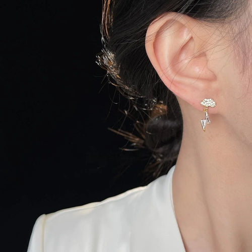 Eco Copper 14K Plated Micro Pave Zircon Lightning Cloud Stud Earrings Minimalist Daily Jewelry
