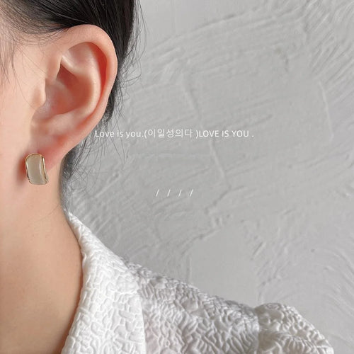 14K Plated Copper Crescent Moon Glass Cat Eye Stone Stud Earrings Elegant Geometric Jewelry