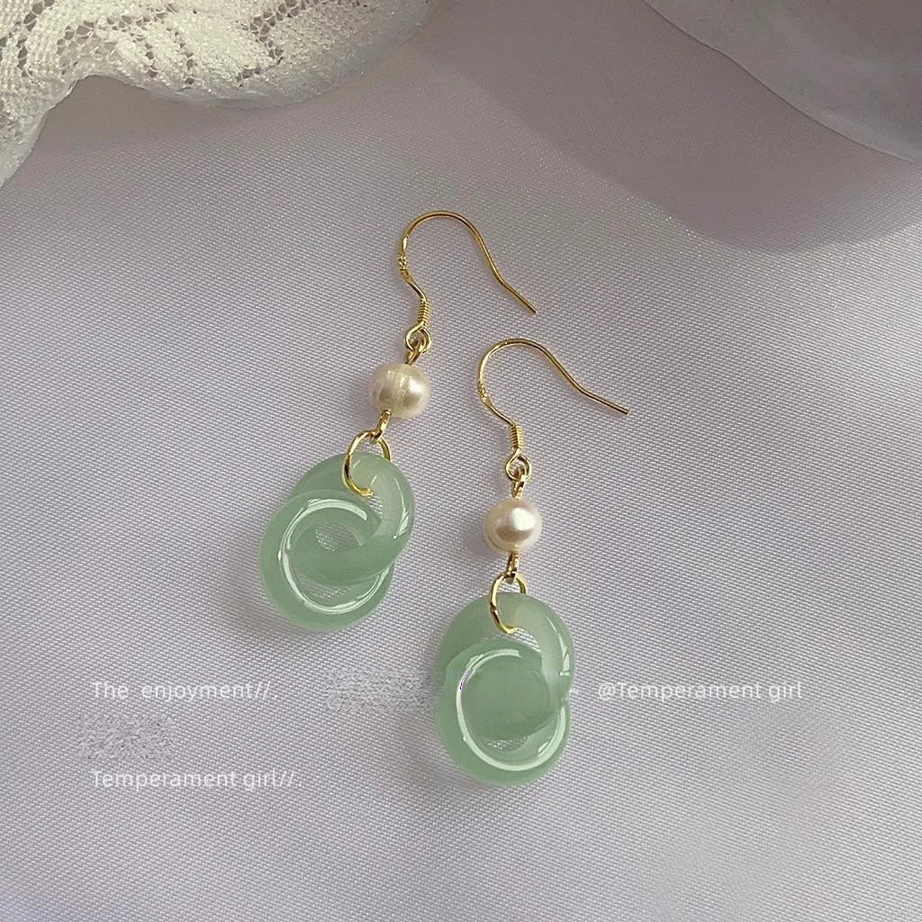 Freshwater Pearl Geometric Tassel Drop Earrings Light Jade Vintage Handmade Jewelry For Women