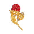 Elegant Gold Alloy Flower Brooch With Red Rhinestone Buds, Women's Lapel Pin Corsage Suit Accessory Gift