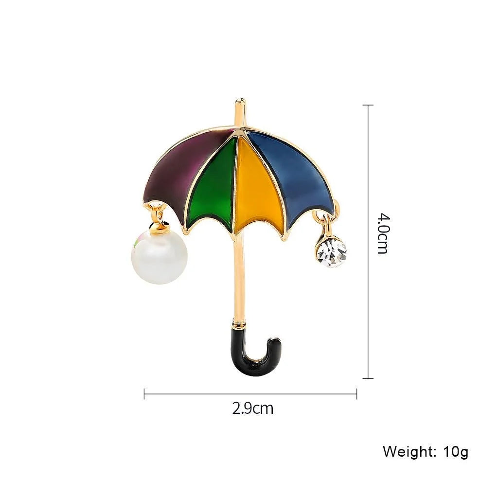 Elegant Enamel Umbrella Brooch Alloy Rhinestone Pearl Lapel Pin, Creative Suit Corsage Gift Accessory