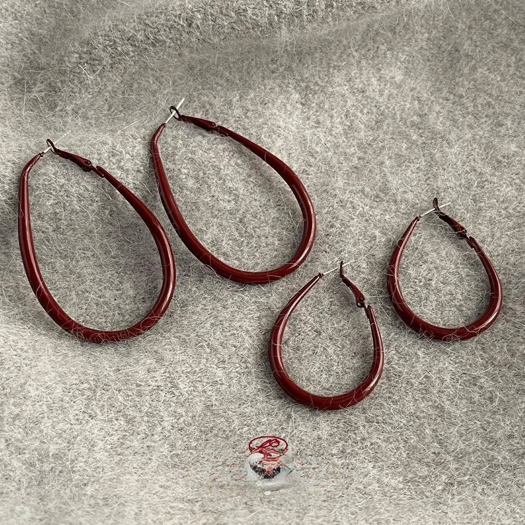 Red Enamel Metal Oval Geometric Drop Earrings Hong Kong Style Premium Commuter Jewelry