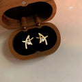 Minimalist Hollow Star Pearl Stud Earrings With Micro Pave Zircon, Geometric Everyday Jewelry