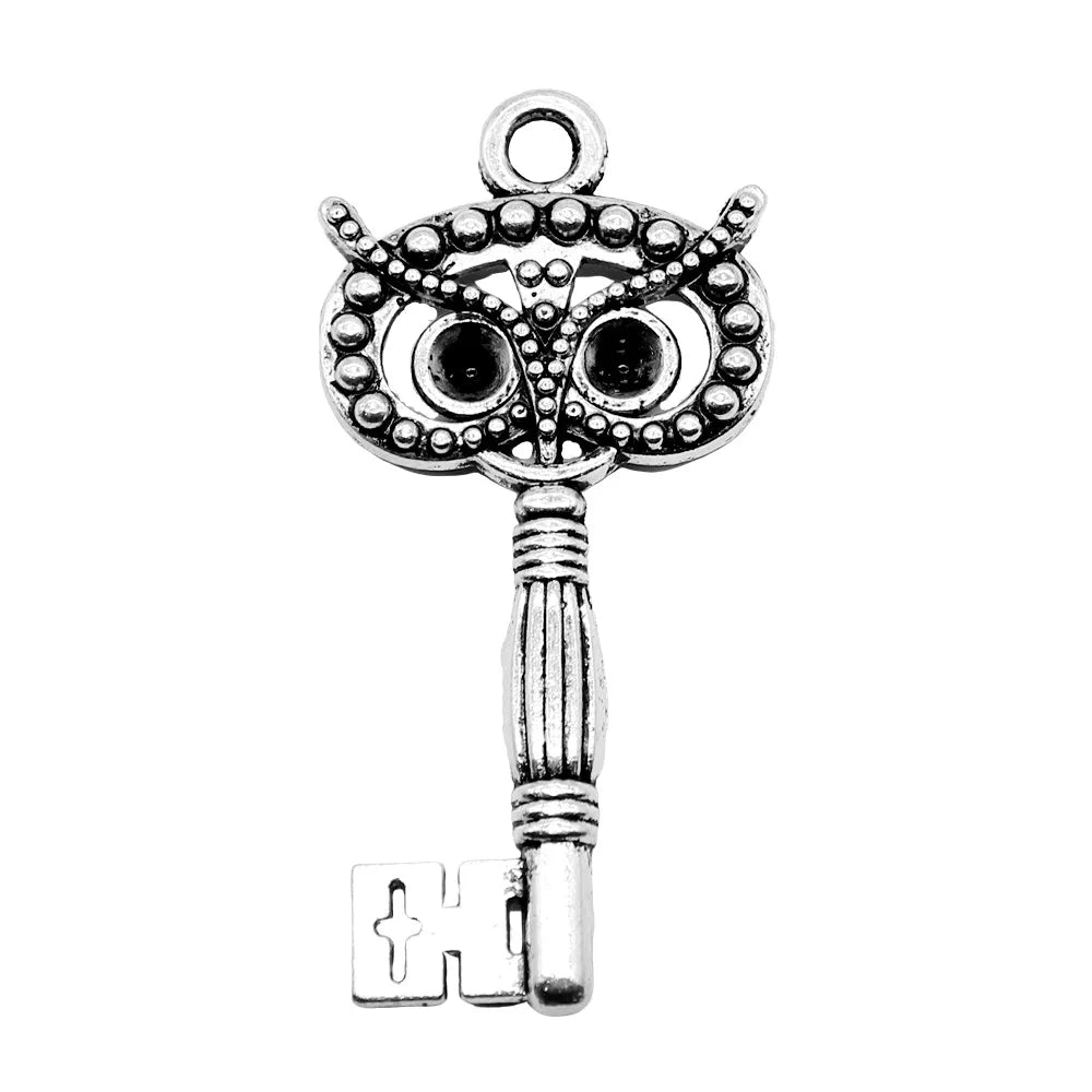 60x29mm 8.2g Antique Silver Zinc Alloy Owl Key Cat Charm Pendant for DIY Bag Keychain Jewelry Making