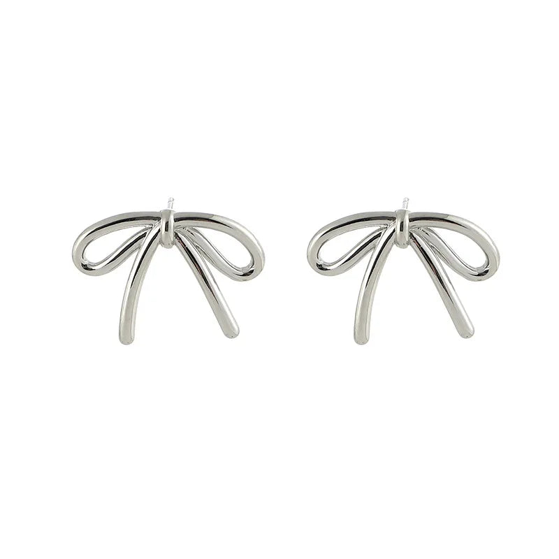 Elegant Metal Bow Knot Stud & Clip On No Piercing Minimalist Alloy Ribbon Shape Women's Earrings