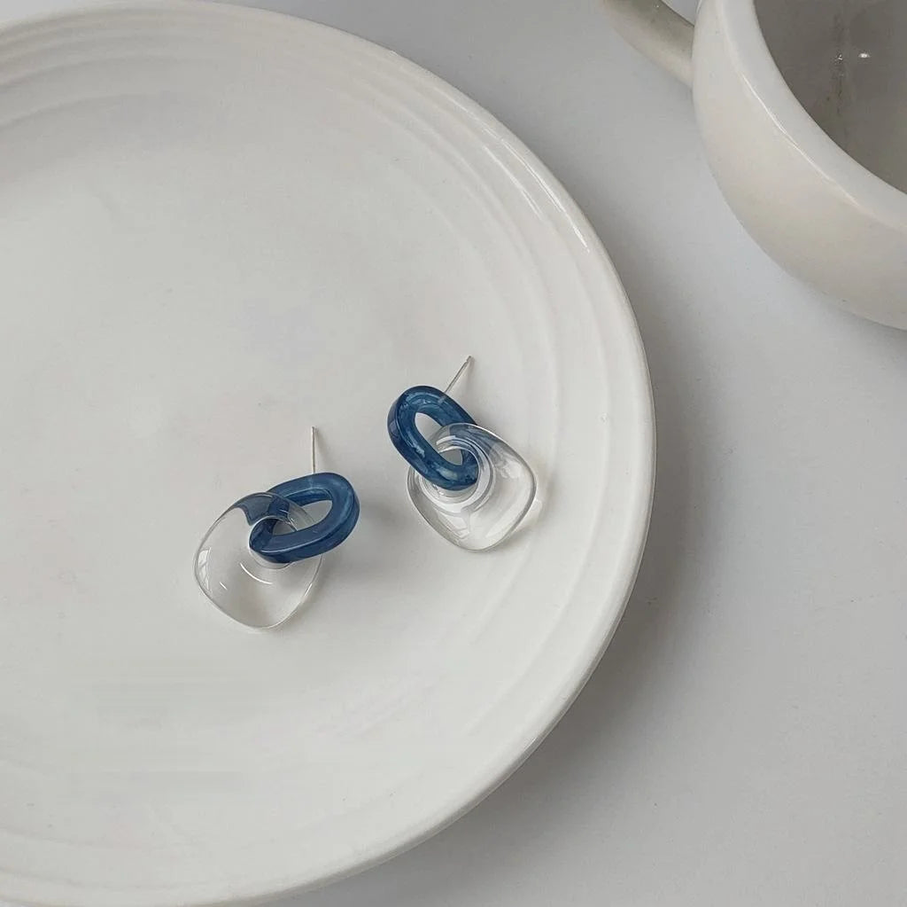 Korean Japanese Style Transparent Acetate Acrylic Geometric Ring Drop Earrings With Silver Plated Pins