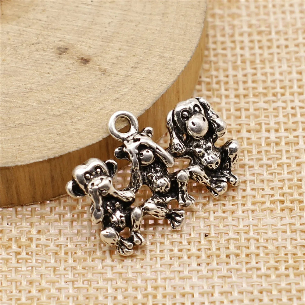19x25mm 4.2g Zinc Alloy Three Wise Monkeys Charm Pendant for DIY Necklace Bracelet Jewelry Making