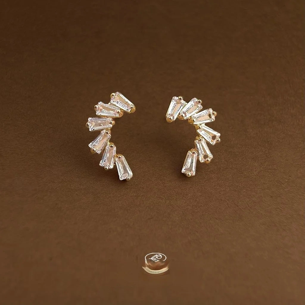 14K Plated Micro Pave Zircon Irregular Geometric Stud Earrings Korean Chic Sparkling Firework Jewelry