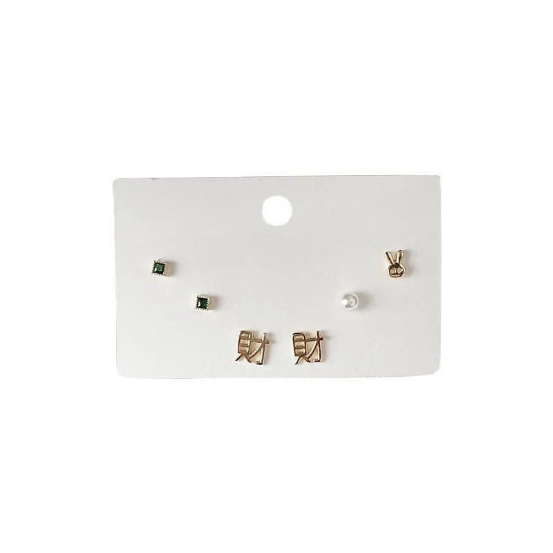 6 Piece 14K Plated Copper Chinese Character Mini Stud Earrings Style