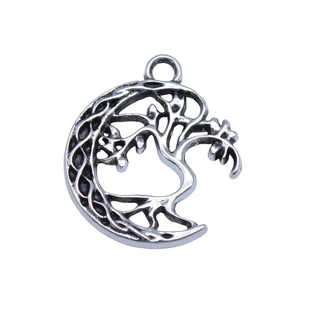 18x22mm 1.6g Antique Silver Zinc Alloy Half Moon Tree Charm Pendant for DIY Jewelry Making