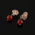 Vintage Chinese Fan Zircon Alloy Red Agate Drop Stud & Clip On No Piercing Women New Year Earrings