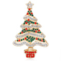 Cute Christmas Tree Alloy Rhinestone Brooch, Gold Tone Festive Lapel Pin Corsage Suit Accessory Gift