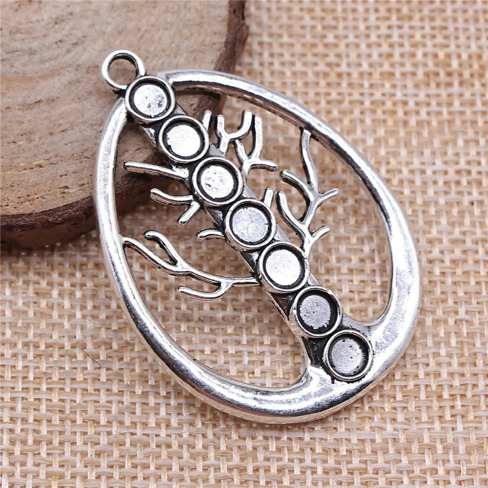 35x48mm 8g Antique Silver Tone Zinc Alloy 7 Chakra Tree of Life Hollow Charm Pendant for DIY Jewelry