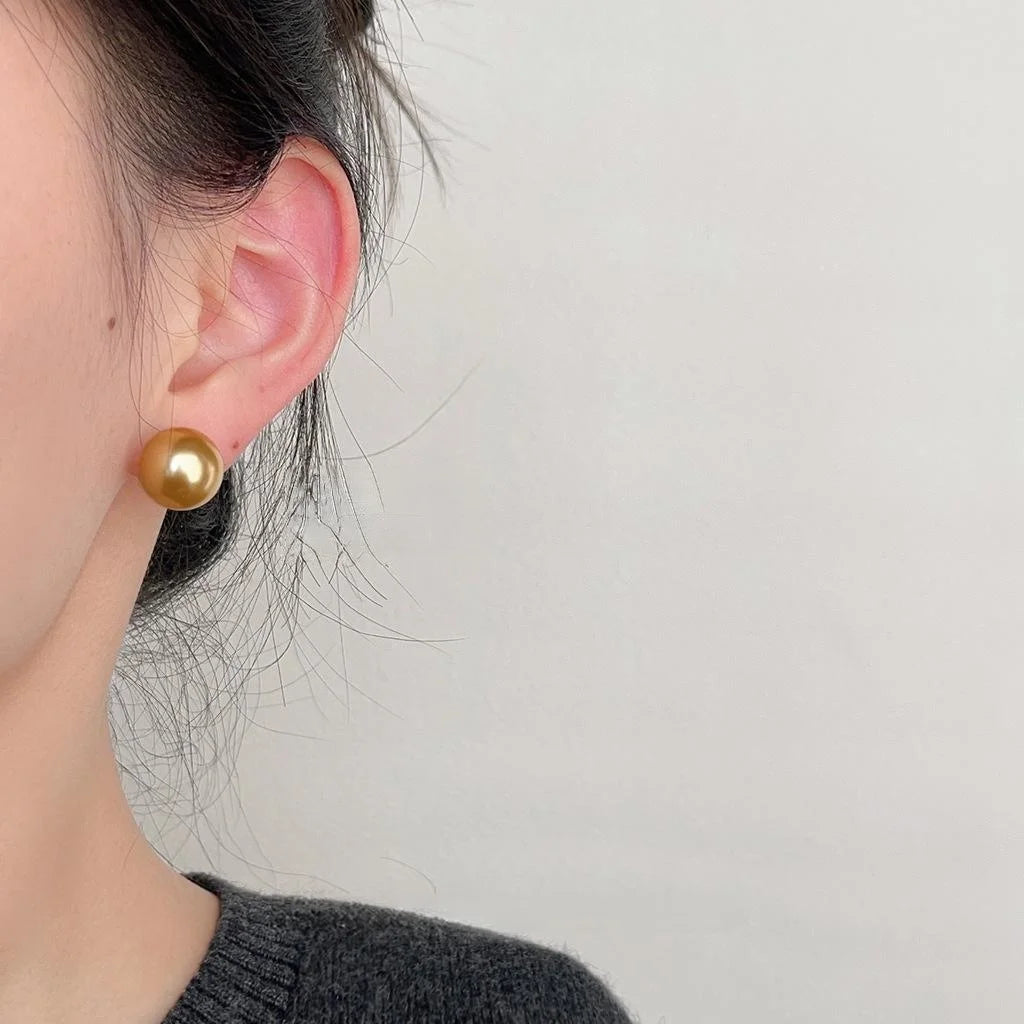 Gold Glass Pearl Round Stud Earrings French Light Luxury Geometric Fashion Jewelry