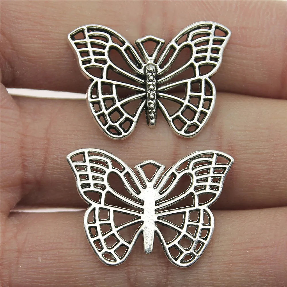 18x25mm 1.3g Antique Silver Zinc Alloy Butterfly Charm Pendant for DIY Necklace Bracelet Making