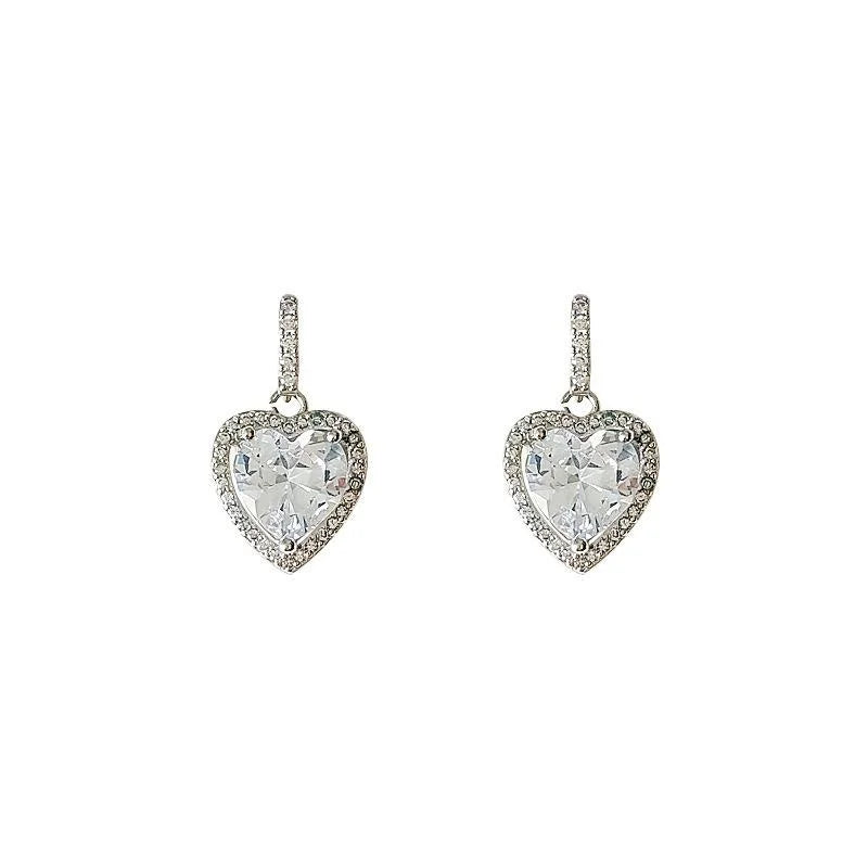 Light Luxury Copper Micro Pave Zircon Heart Drop Earrings Elegant Evening Jewelry