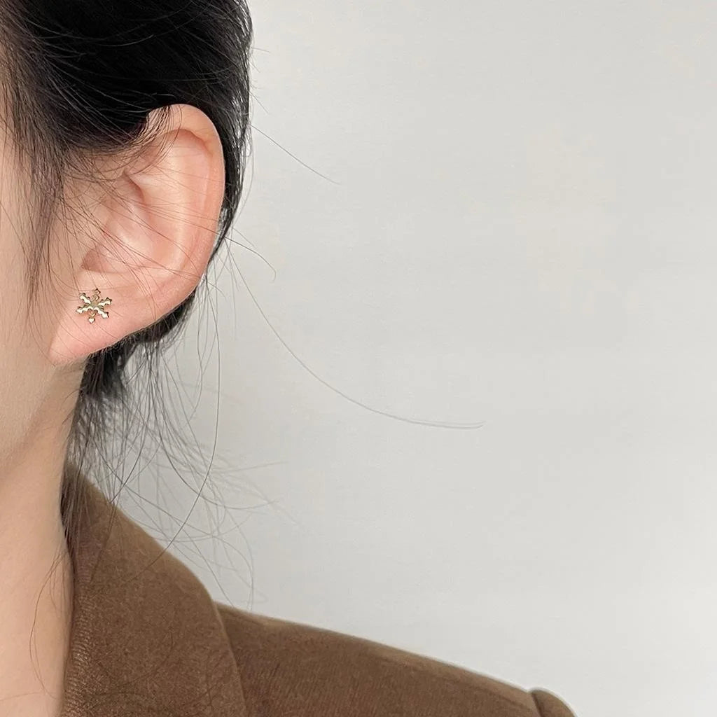 14K Plated Copper Mini Flower Stud Earrings, Simple Fishtail Snowflake Design