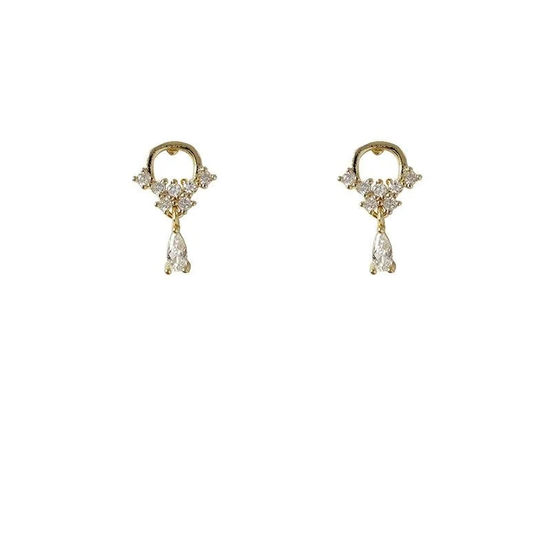 14K Gold Plated Copper Micro Pave Zircon Irregular Geometric Mini Stud Earrings For Women