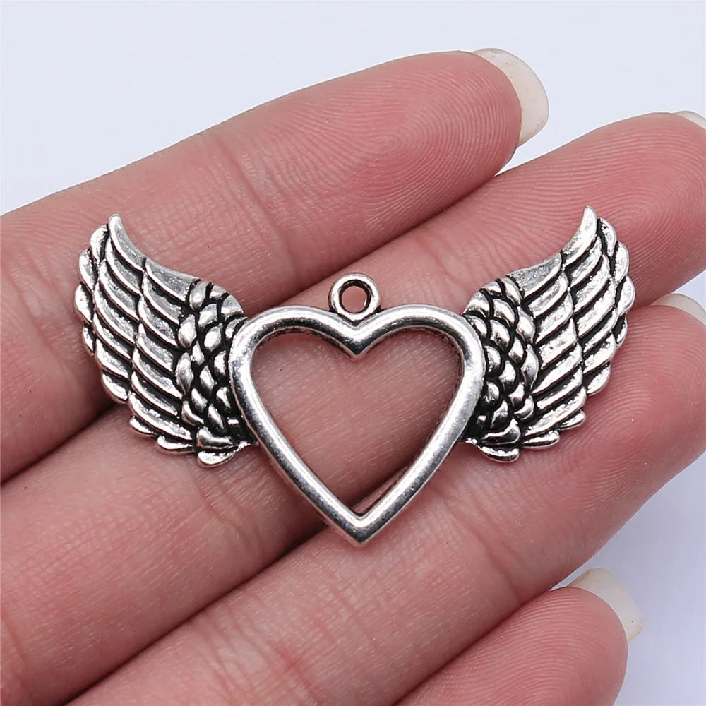 47x29mm 4.5g Multicolor Zinc Alloy Hollow Heart Wings Charm Pendant for DIY Jewelry Making