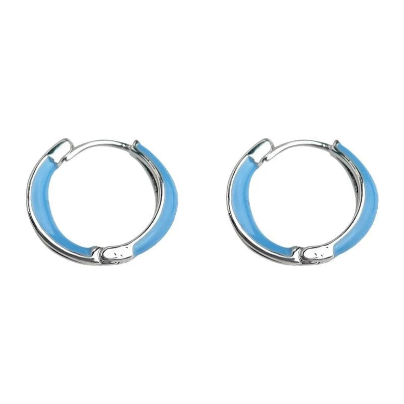 Elegant Blue Cream Copper Geometric Hoop Drop Earrings For Women Versatile Commuter Jewelry