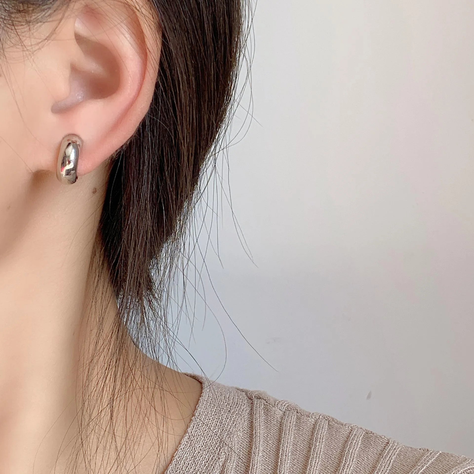 Vintage Gold Alloy Spiral Disc C Hoop Stud & Clip On No Piercing Minimalist Metal Ear Cuff Earrings