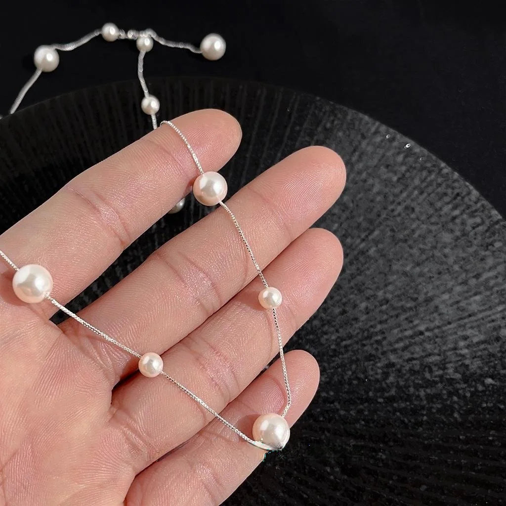 Elegant Glass Pearl Ring Geometric Starry Clavicle Necklace For Women