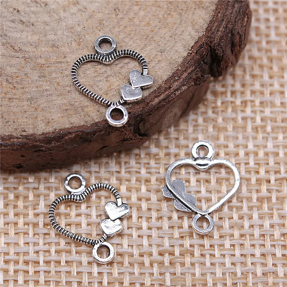 13x10mm 0.2g Antique Silver Zinc Alloy Heart Connector Charm for DIY Earring Jewelry Making