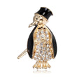 Cute Penguin Brooch With Black Enamel Wings And Sparkling Rhinestones, Gold Alloy Animal Lapel Pin Gift