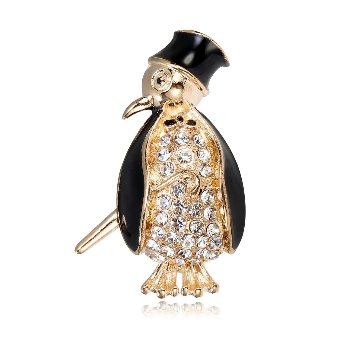 Cute Penguin Brooch With Black Enamel Wings And Sparkling Rhinestones, Gold Alloy Animal Lapel Pin Gift