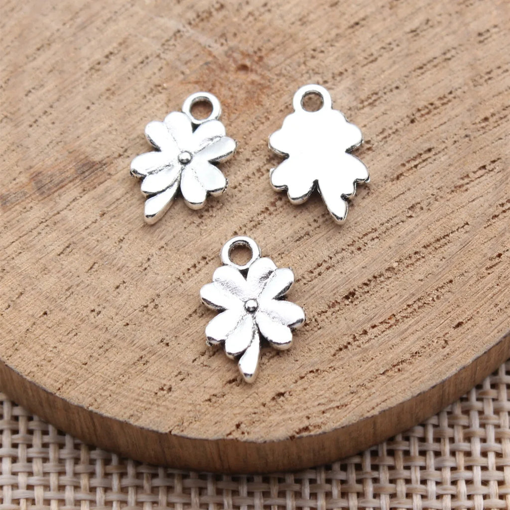 13x8.3mm 0.46g Antique Silver Zinc Alloy Four Leaf Clover Charm Pendant for DIY Bracelet Jewelry Making