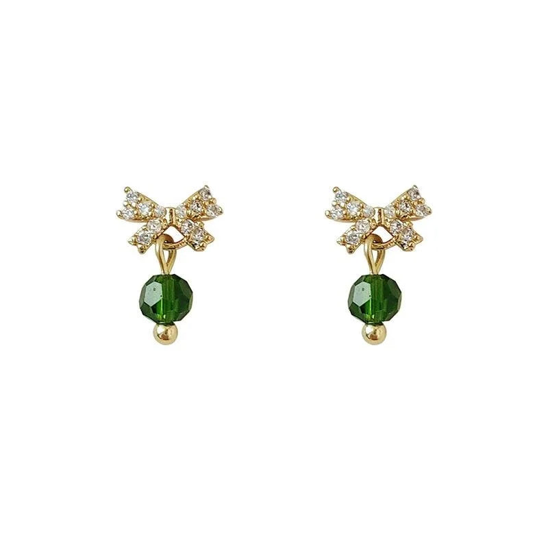 Mini Cute Bow Stud Earrings Micro Pave Zircon Crystal 14K Plated Copper Handmade Jewelry