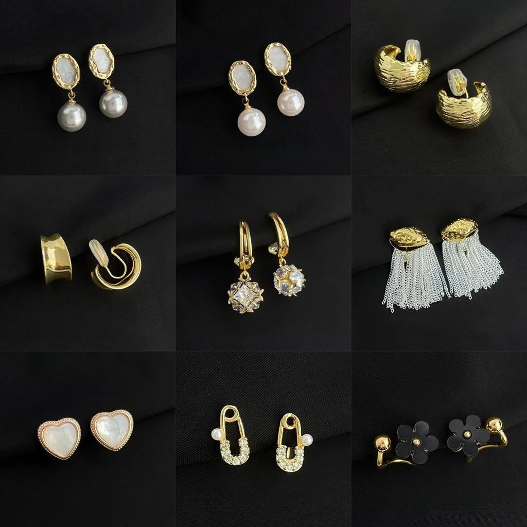 18K Gold Plated Copper Spiral Clip On Drop Earrings, Luxury Non Pierced Fashion Jewelry