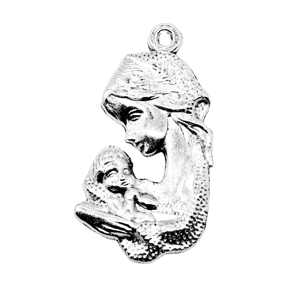 37x20mm 5.1g Antique Silver Zinc Alloy Angel Mother Holding Baby Charm Pendant for DIY Jewelry