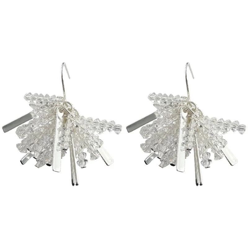 Sparkling Firework Glass Crystal Tassel Drop Earrings Copper Handmade Sweet Designer Jewelry