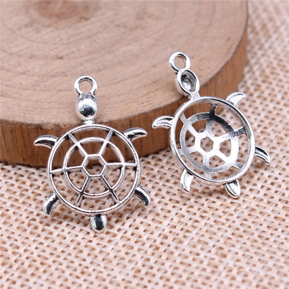 26x18mm 1.12g Antique Silver Zinc Alloy Hollow Sea Turtle Charm Pendant for Ocean DIY Jewelry Making